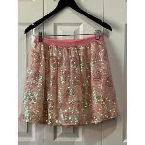 Cat & Jack Pink Neutrals with Rainbow Seqin Elastic Waist Skirt Girls XL (14-16)